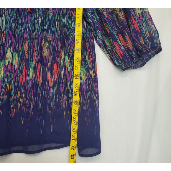 Liz‎ Claiborne Tunic Top Sheer Peasant Sleeve Multicolor Purple Women 3X Boho - Picture 4 of 8
